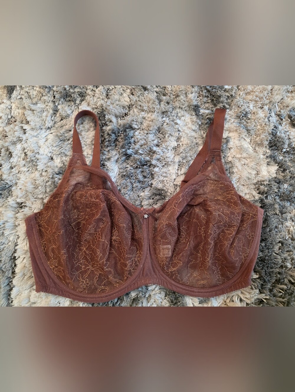 Wacoal Chocolate Lace Underwire Bra with Gold Threading